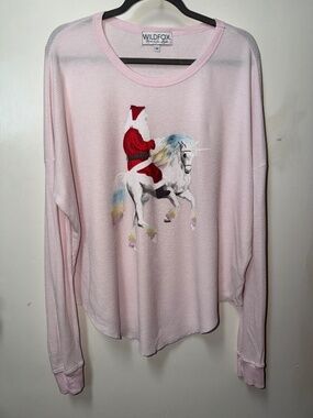 WildFox Christmas Pink Waffle Knit Long Sleeve Tee